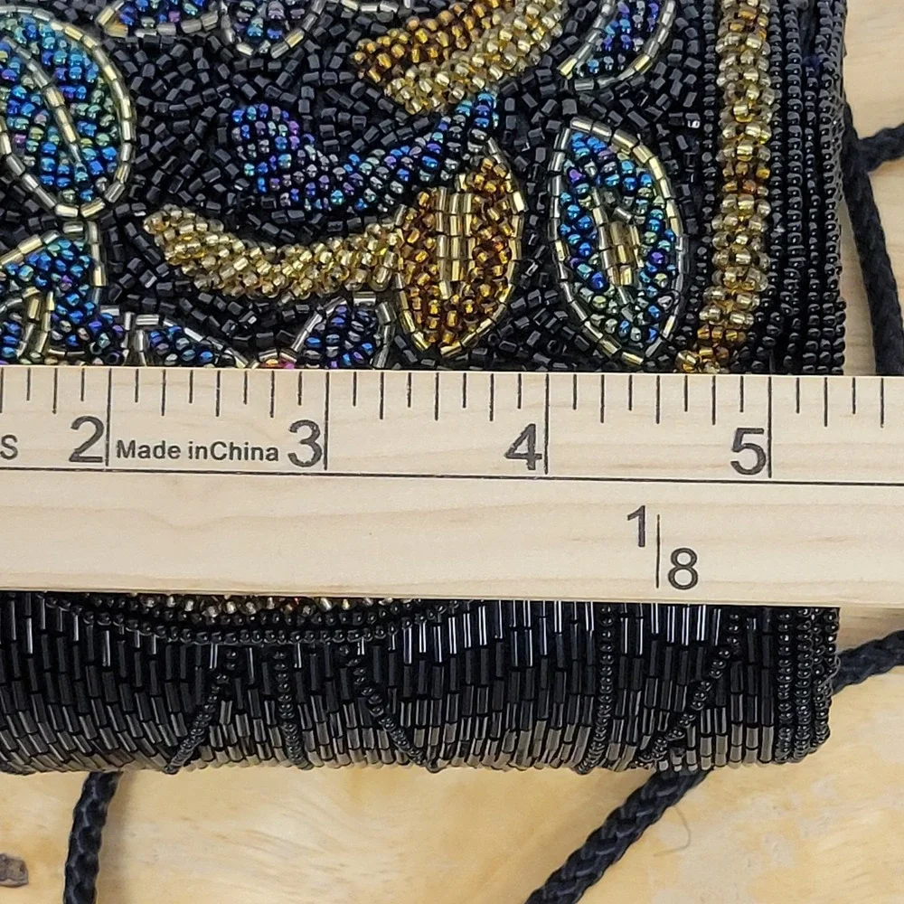 Sasha Handmade Beaded Evening Bag‎ Black Floral Crossbody Vintage Boho